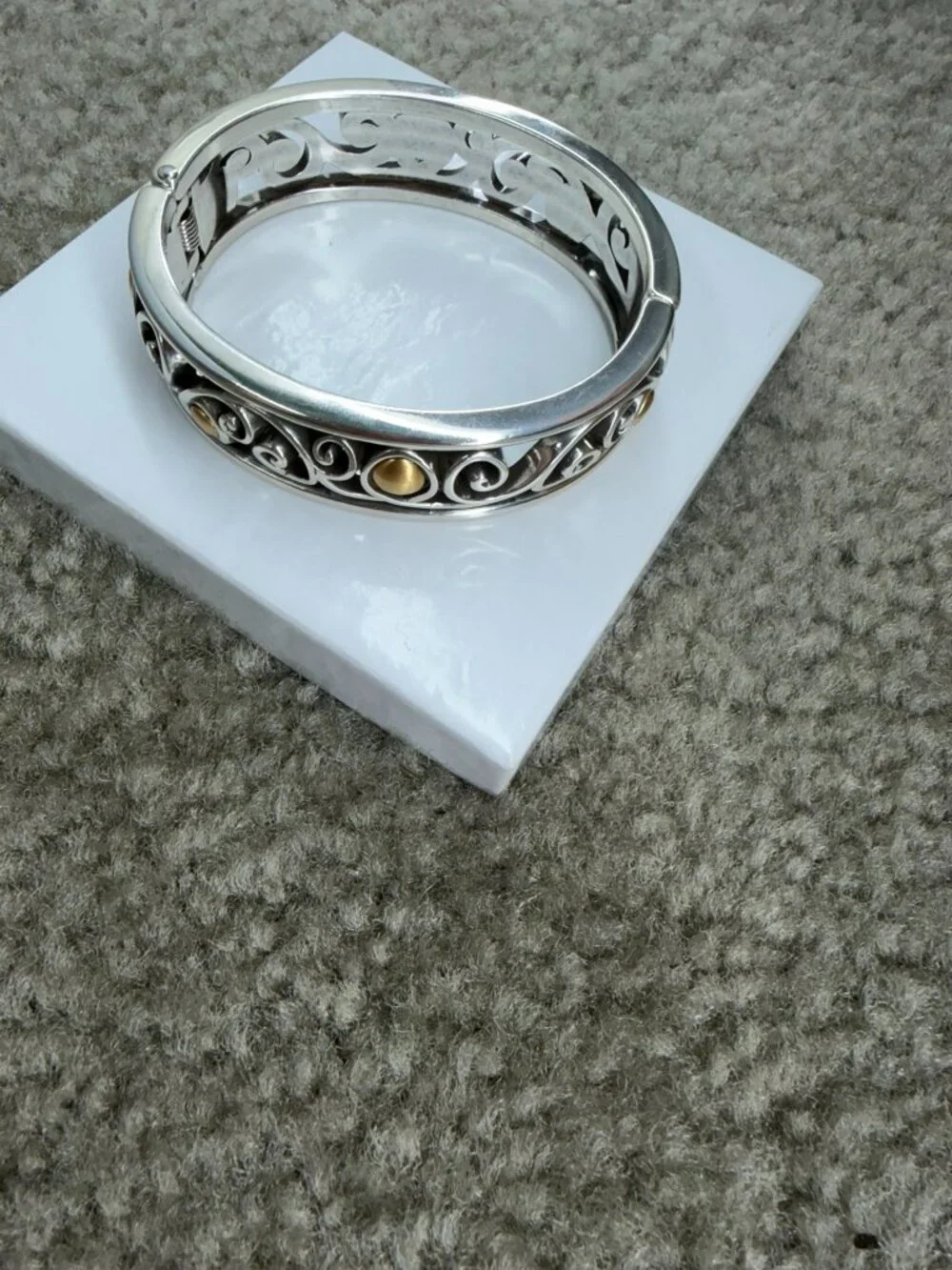 BRIGHTON Open Scroll Magnetic Hinged BRACELET w/gold tone circular bead accents